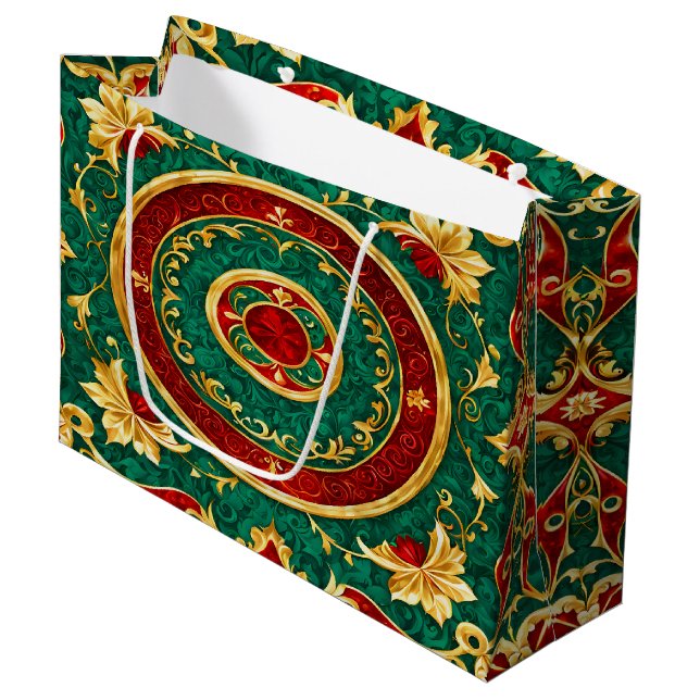 Decorative Floral Christmas Holiday Gift Bag (Front Angled)