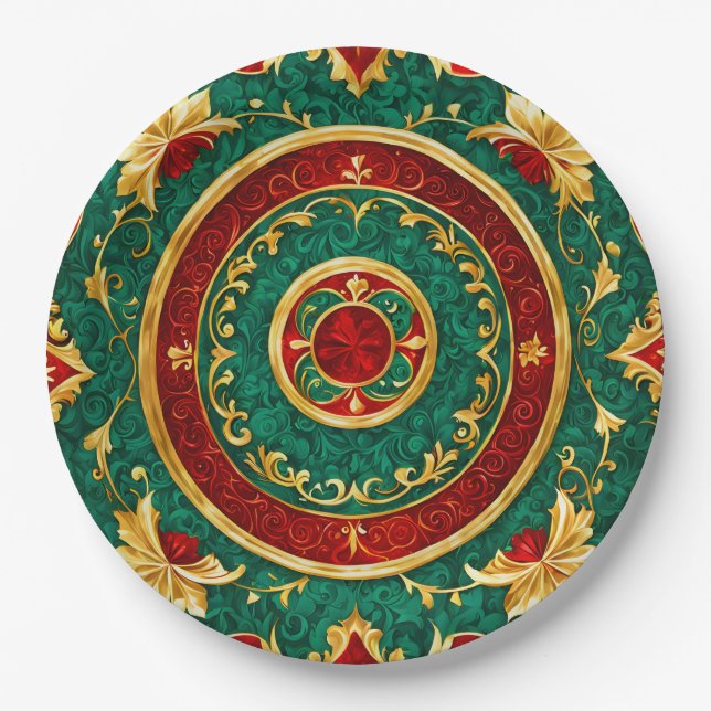 Decorative Floral Christmas Holiday Paper Plate (Front)