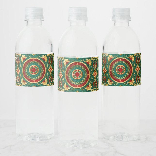 Decorative Floral Christmas Holiday Water Bottle Label (Bottles)