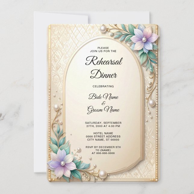 Decorative Floral Frame Rehearsal Dinner Invitation (Front)