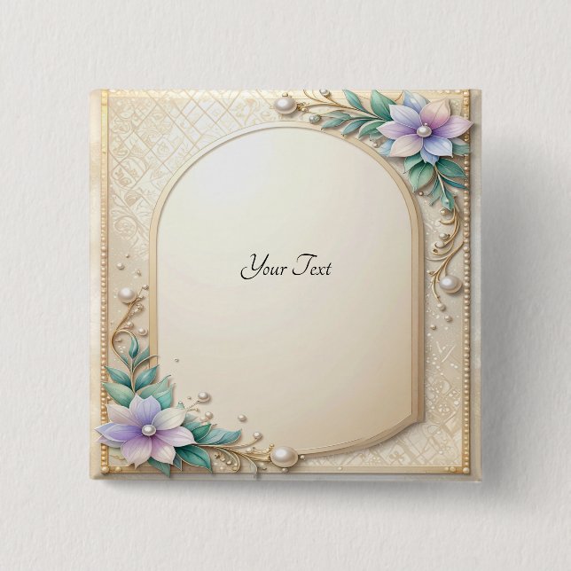 Decorative Floral Frame with Pearls Button (Front)
