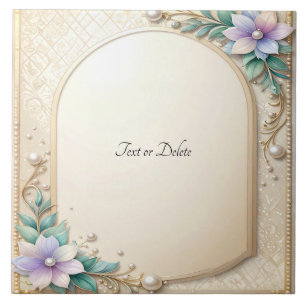Decorative Floral Frame with Pearls Ceramic Tile