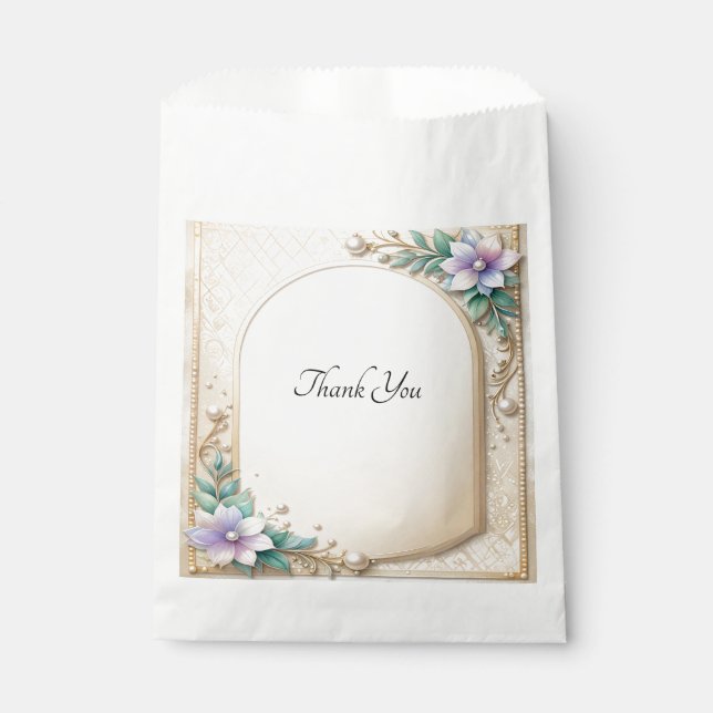 Decorative Floral Frame with Pearls Favour Bag (Front)