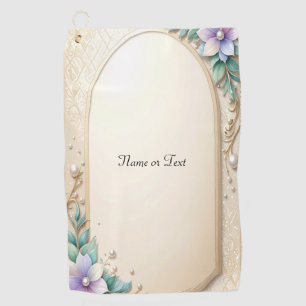 Decorative Floral Frame with Pearls Golf Towel