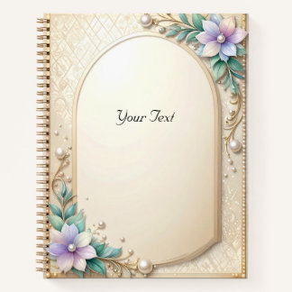 Decorative Floral Frame with Pearls Notebook