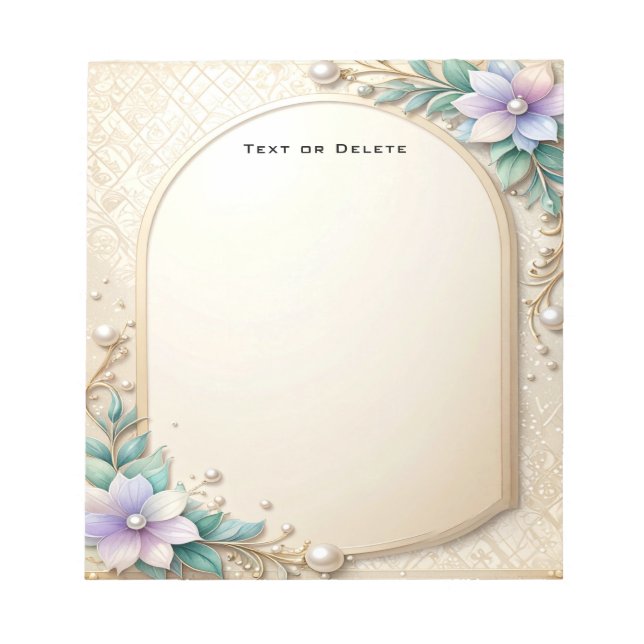 Decorative Floral Frame with Pearls Notepad (Front)