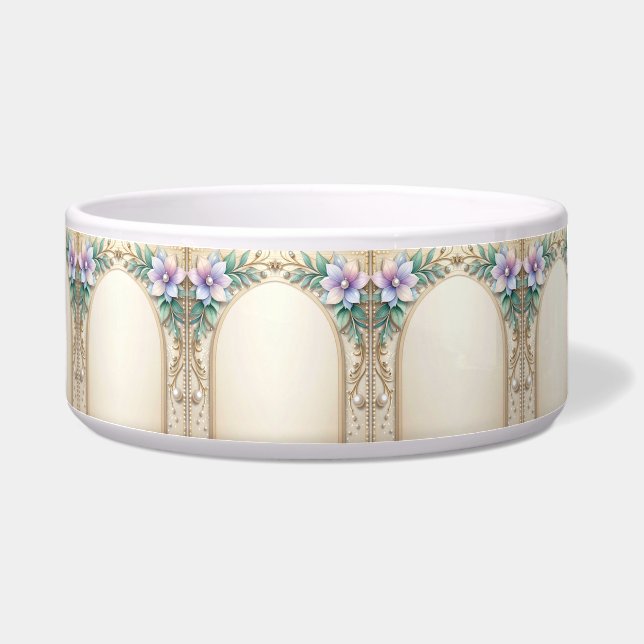 Decorative Floral Frame with Pearls Pet Bowl (Left)