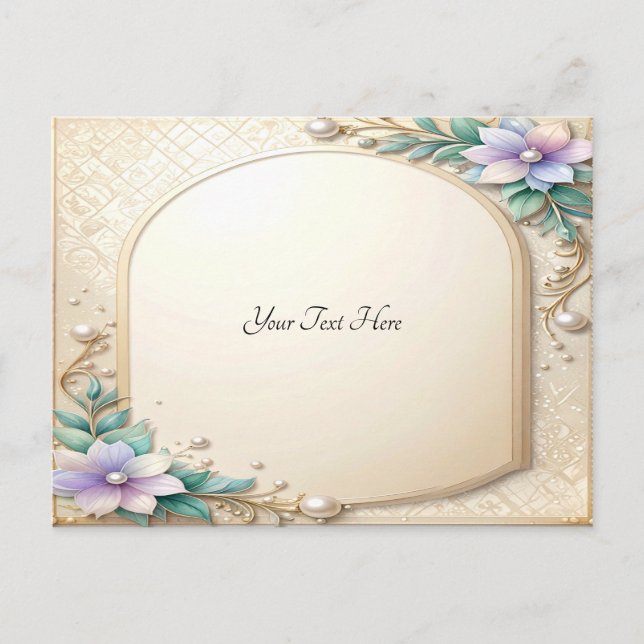 Decorative Floral Frame with Pearls Postcard (Front)