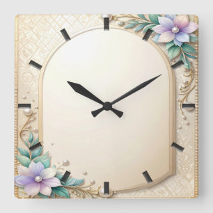 Decorative Floral Frame with Pearls Wall Clock