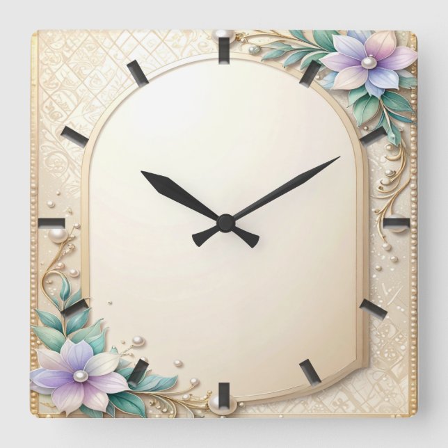 Decorative Floral Frame with Pearls Wall Clock (Front)