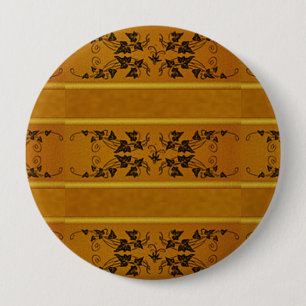 Decorative floral gold stripe border brown 10 cm round badge
