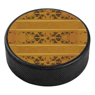 Decorative floral gold stripe border brown hockey puck