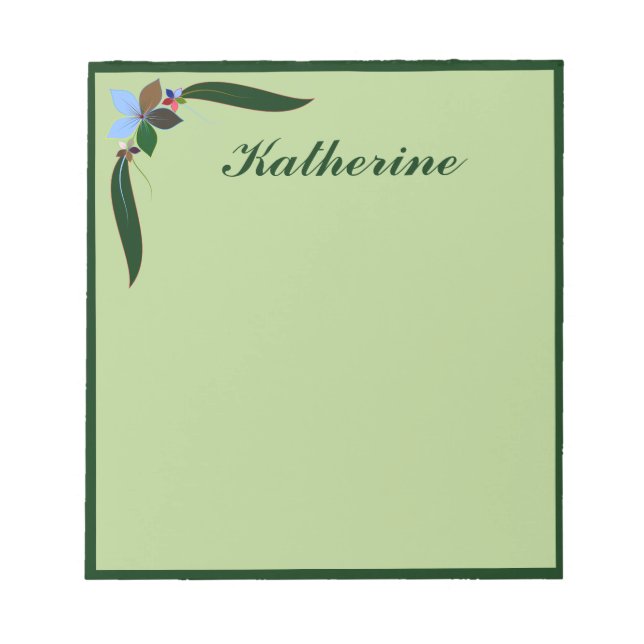 Decorative Floral Green Border Personalised Notepad (Front)