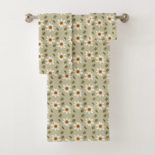 Decorative Floral in White and Beige Bath Towel Set