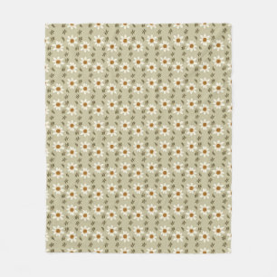 Decorative Floral in White and Beige Fleece Blanket
