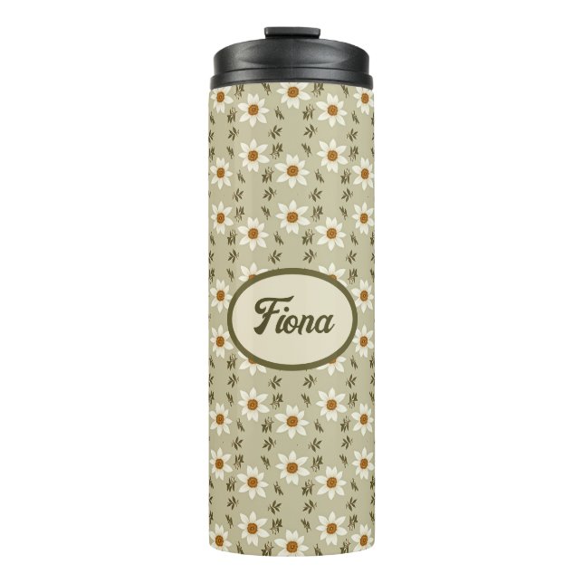 Decorative Floral in White and Beige Personalised Thermal Tumbler (Front)