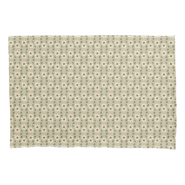 Decorative Floral in White and Beige Pillowcase (Front-Left)