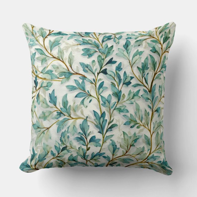 Decorative Floral Leaves Branch Throw Pillow (Front)