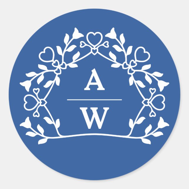 Decorative Floral Name initials Wedding envelopes Classic Round Sticker (Front)