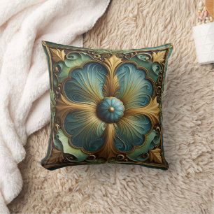 Decorative Floral Panel With Turquoise and Gold Cushion
