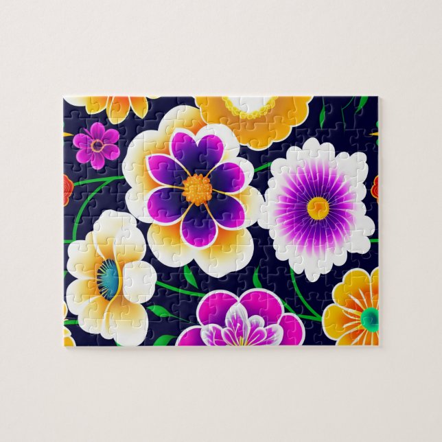 Decorative Floral Pattern Cute Colourful Flowers Jigsaw Puzzle (Horizontal)