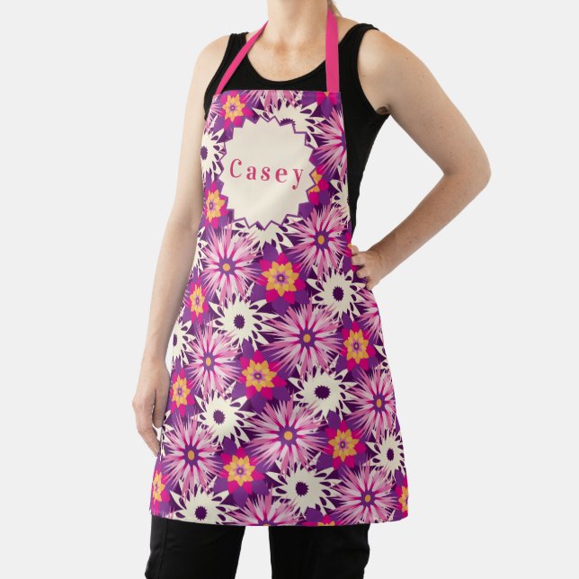 Decorative Floral pattern Pink Purple Astra Modern Apron (Insitu)