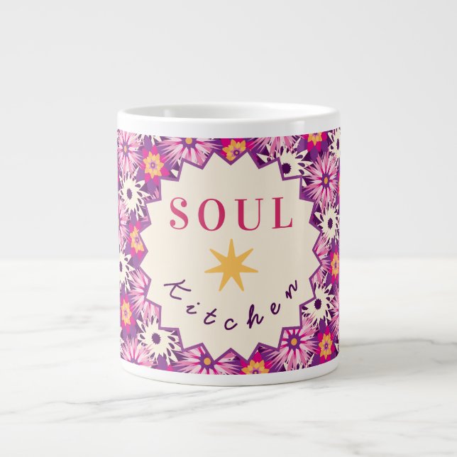 Decorative Floral pattern Pink Purple Astra Modern Large Coffee Mug (Front)