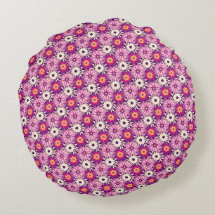 Decorative Floral pattern Pink Purple Astra Modern Round Cushion