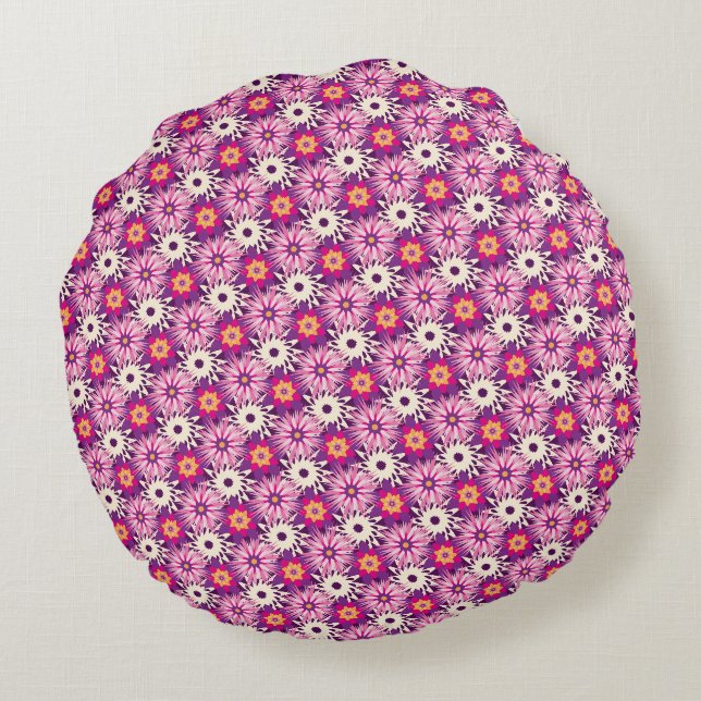 Decorative Floral pattern Pink Purple Astra Modern Round Cushion (Back)