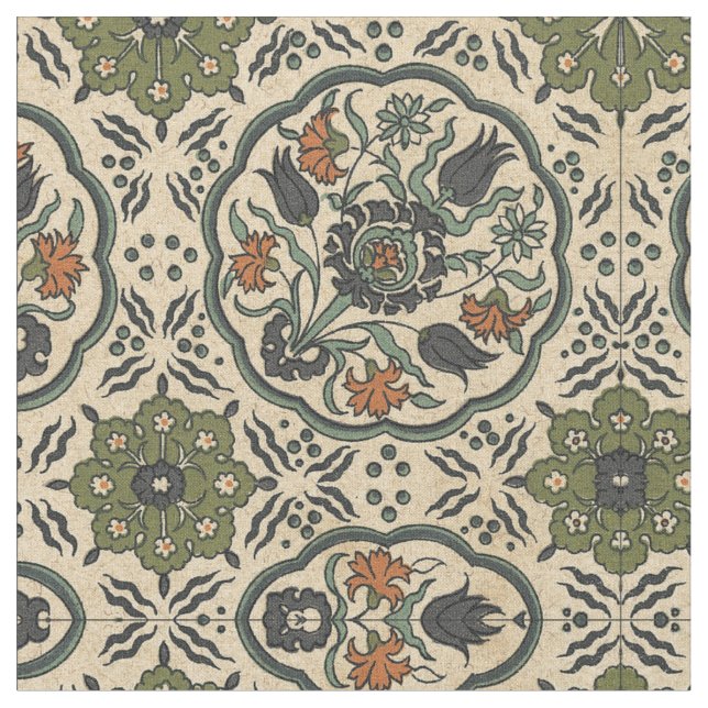 Decorative Floral Persian Tile Design Fabric (Close Up)