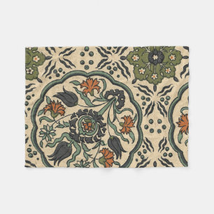 Decorative Floral Persian Tile Design Fleece Blanket