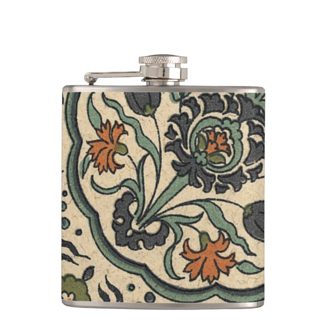 Decorative Floral Persian Tile Design Hip Flask (Front)