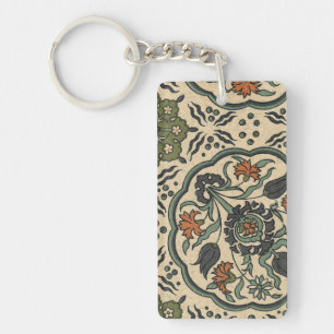 Decorative Floral Persian Tile Design Key Ring