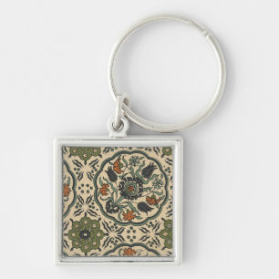Decorative Floral Persian Tile Design Key Ring
