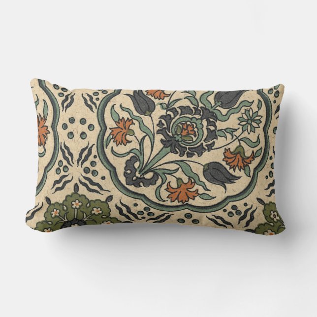 Decorative Floral Persian Tile Design Lumbar Cushion (Front)