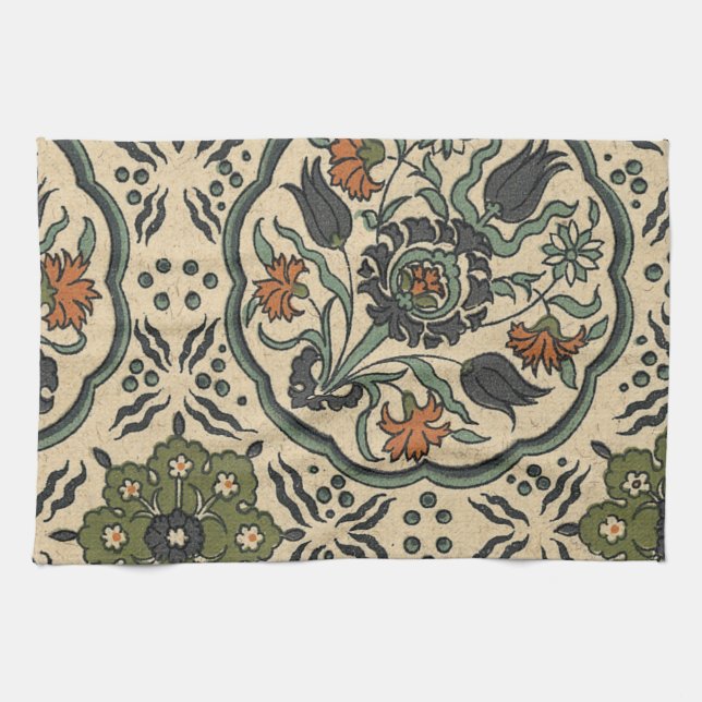 Decorative Floral Persian Tile Design Tea Towel (Horizontal)