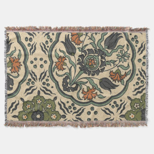 Decorative Floral Persian Tile Design Throw Blanket