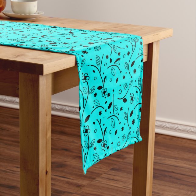 Decorative Floral Print Pastel Blue Long Table Runner (In Situ)