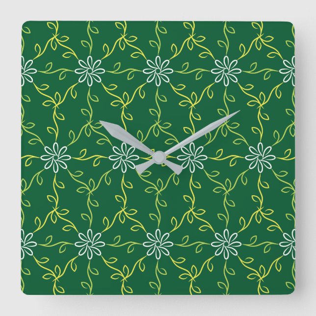Decorative Floral Seamless Pattern Square Wall Clock (Front)