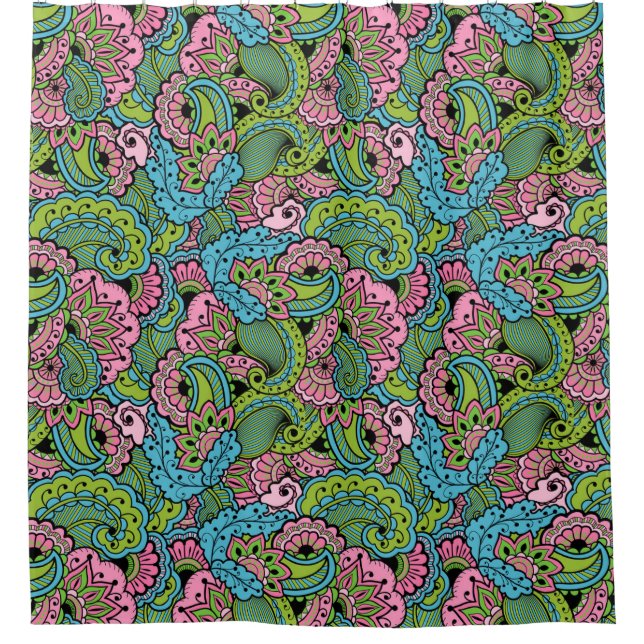 Decorative Floral Shower Curtain (Front)