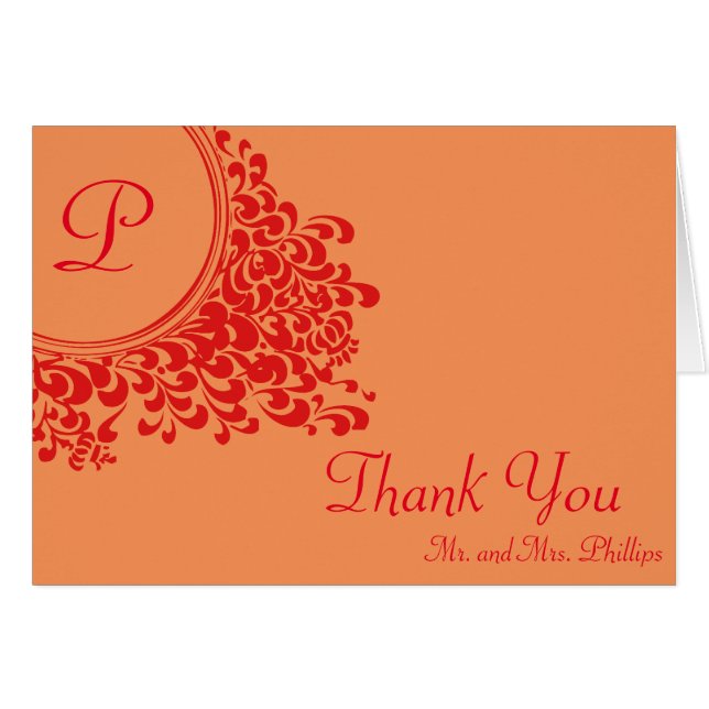 Decorative Floral Swirl With Initial Thank You (Front Horizontal)