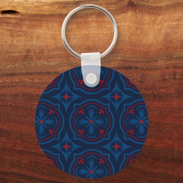 Decorative Floral Tile Pattern Key Ring (Back)