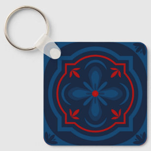 Decorative Floral Tile Pattern Key Ring