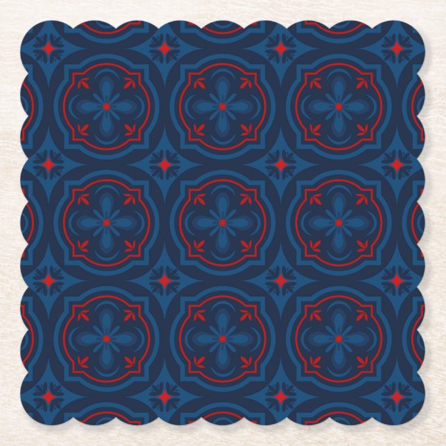 Decorative floral tiles pattern  paper coaster (Front)