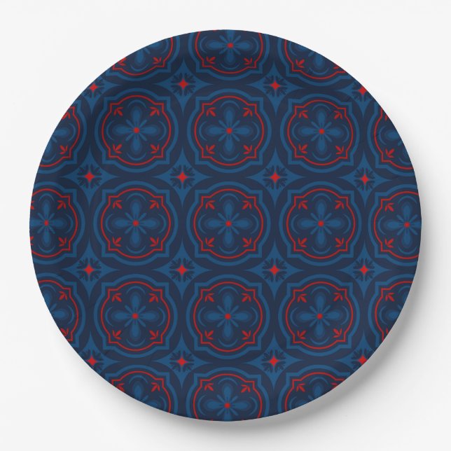 Decorative floral tiles pattern  paper plate (Front)