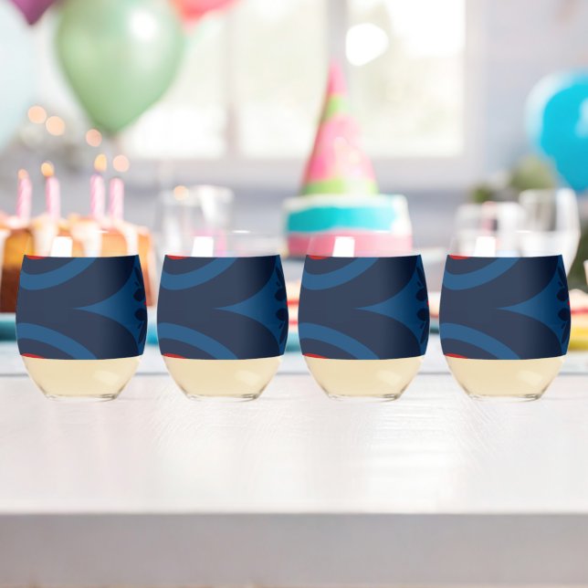 Decorative floral tiles pattern  stemless wine glass (Insitu (Birthday))