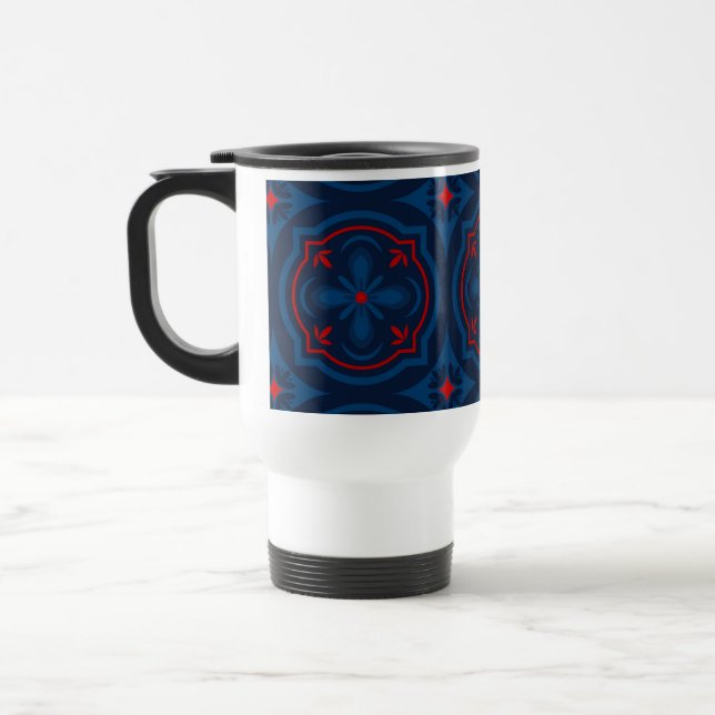 Decorative floral tiles pattern  travel mug (Left)