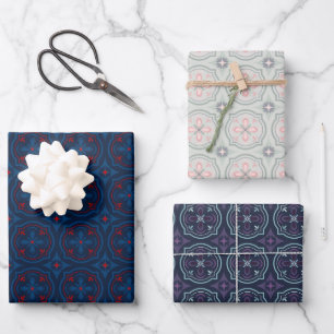 Decorative floral tiles pattern wrapping paper sheet