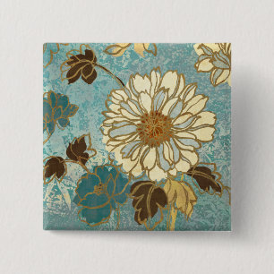 Decorative Florals in Blue and White 15 Cm Square Badge
