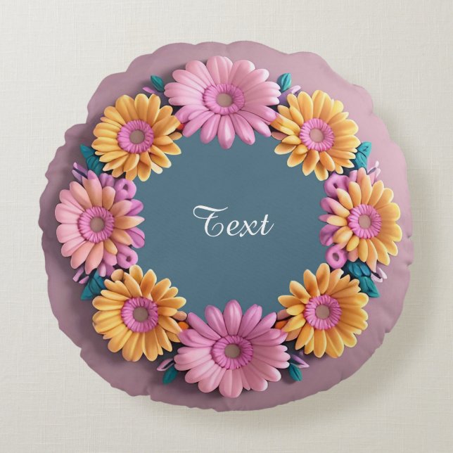 Decorative Flower Frame Round Cushion (Front)